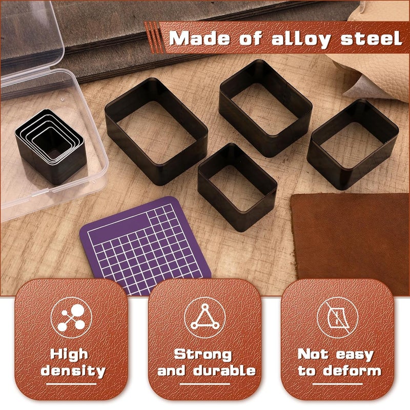 Yizzvb 8 Pcs Leather Rectangle Shape Cutter Tool Set, Punching Tools Set, High Carbon Steel Craft Punching Tools for DIY Craft, Leather Punching Die Set, 8 Sizes 20 25 30 35 40 45 50 55mm - Image 3